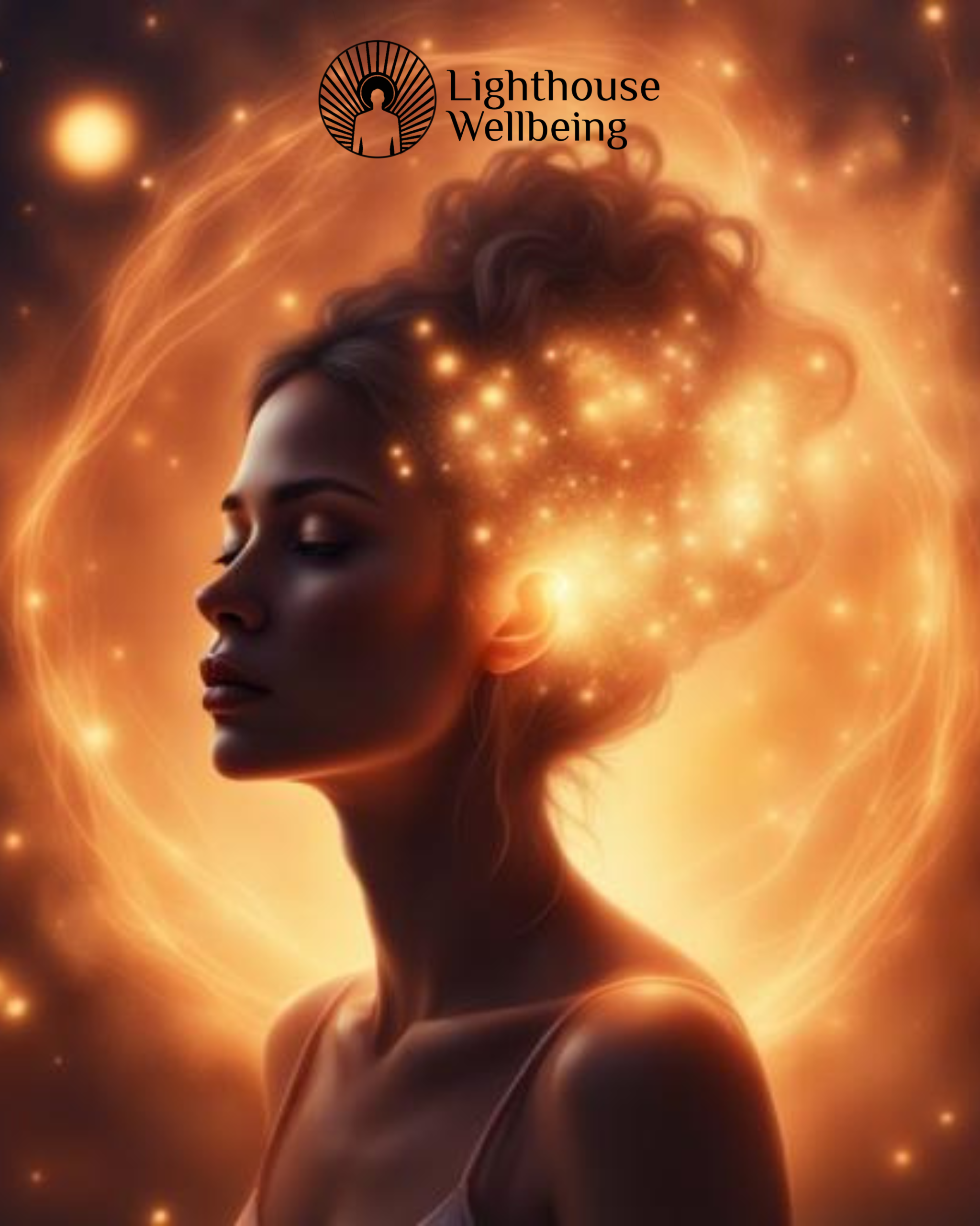 a female silhouette or glowing profile with cortisol and nervous-system elements